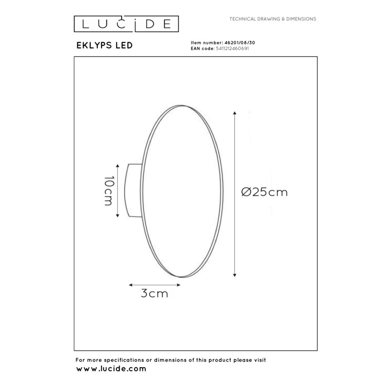 kinkiet EKLYPS LED 46201/08/30 Lucide | Sklep z lampami kinkiet EKLYPS LED 46201/08/30 Lucide | Sklep z lampami