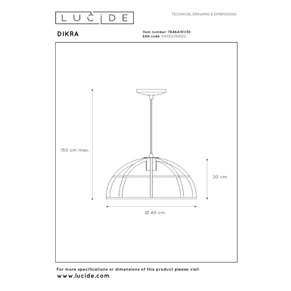 lampa wisząca DIKRA 76464/01/30 Lucide | Sklep z lampami