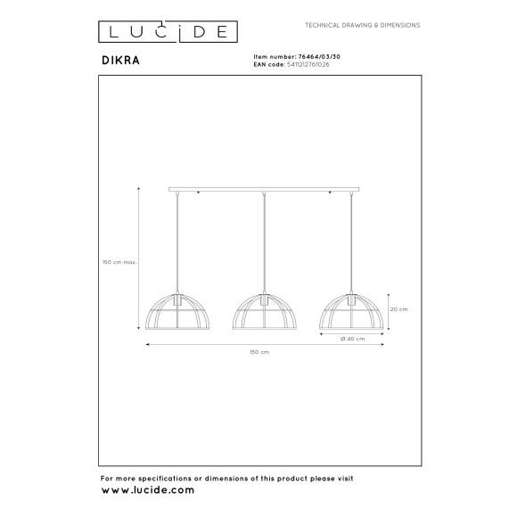 lampa wisząca DIKRA 76464/03/30 Lucide | Sklep z lampami lampa wisząca DIKRA 76464/03/30 Lucide | Sklep z lampami