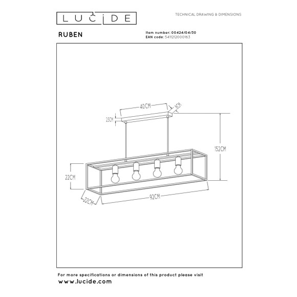 lampa wisząca RUBEN 00424/04/30 Lucide | Sklep z lampami