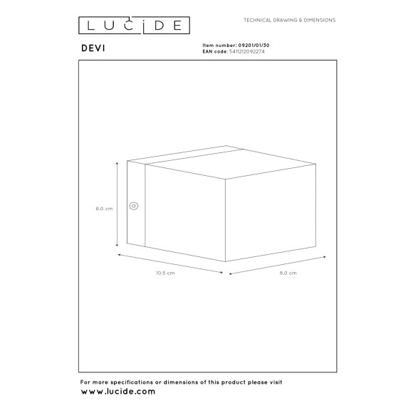 kinkiet DEVI 09201/01/30 Lucide | Sklep z lampami kinkiet DEVI 09201/01/30 Lucide | Sklep z lampami