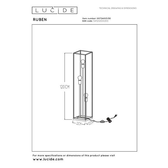 lampa podłogowa RUBEN 00724/03/30 Lucide | Sklep z lampami lampa podłogowa RUBEN 00724/03/30 Lucide | Sklep z lampami