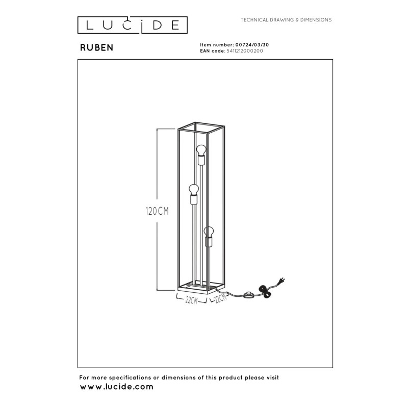 lampa podłogowa RUBEN 00724/03/30 Lucide | Sklep z lampami lampa podłogowa RUBEN 00724/03/30 Lucide | Sklep z lampami