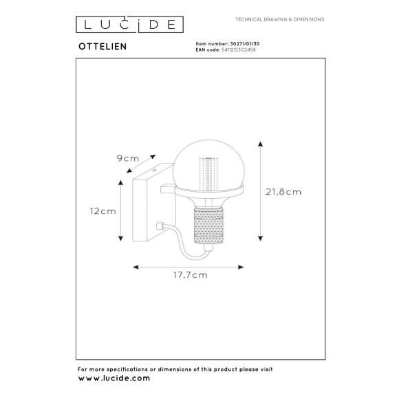 kinkiet OTTELIEN 30271/01/30 Lucide | Sklep z lampami kinkiet OTTELIEN 30271/01/30 Lucide | Sklep z lampami