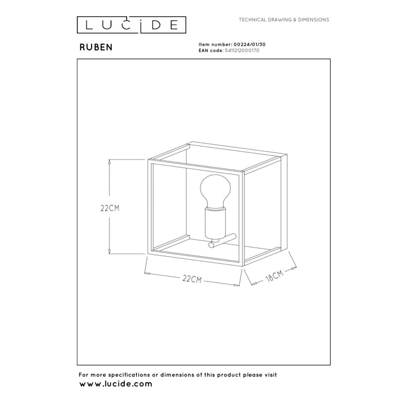 kinkiet RUBEN 00224/01/30 Lucide | Sklep z lampami kinkiet RUBEN 00224/01/30 Lucide | Sklep z lampami