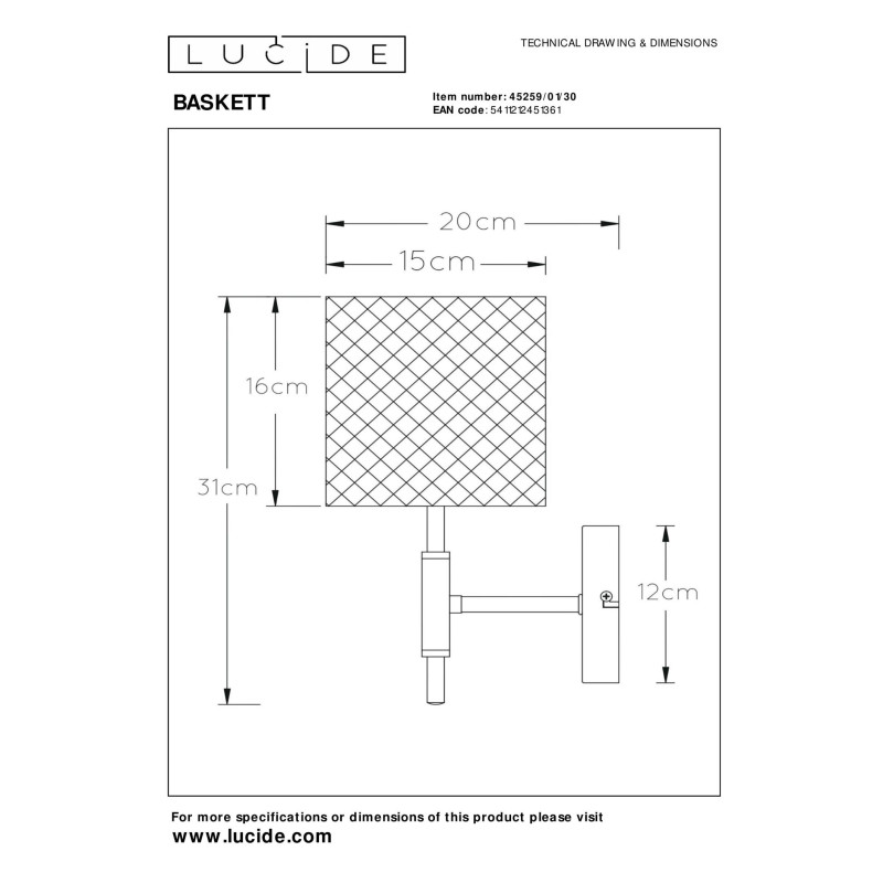 kinkiet BASKETT 45259/01/30 Lucide | Sklep z lampami kinkiet BASKETT 45259/01/30 Lucide | Sklep z lampami