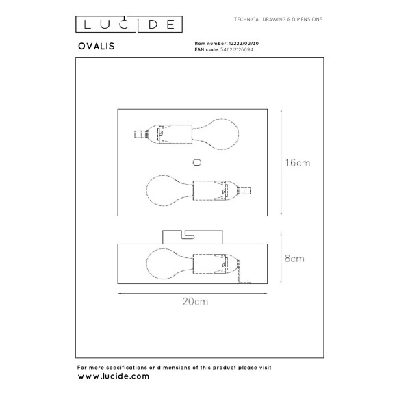 kinkiet Ovalis 12222/02/30 Lucide | Sklep z lampami kinkiet Ovalis 12222/02/30 Lucide | Sklep z lampami