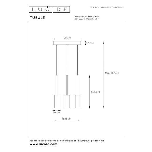 lampa wisząca TUBULE 24401/21/30 Lucide | Sklep z lampami