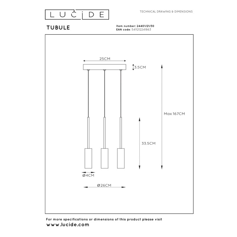 lampa wisząca TUBULE 24401/21/30 Lucide | Sklep z lampami