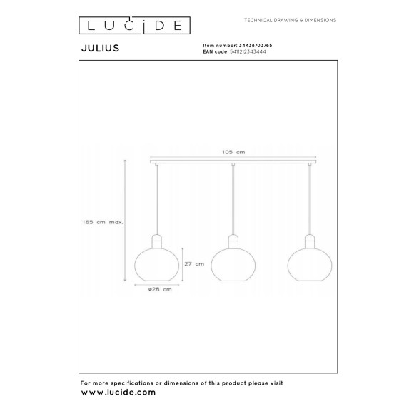 lampa wisząca JULIUS 34438/03/65 Lucide | Sklep z lampami lampa wisząca JULIUS 34438/03/65 Lucide | Sklep z lampami