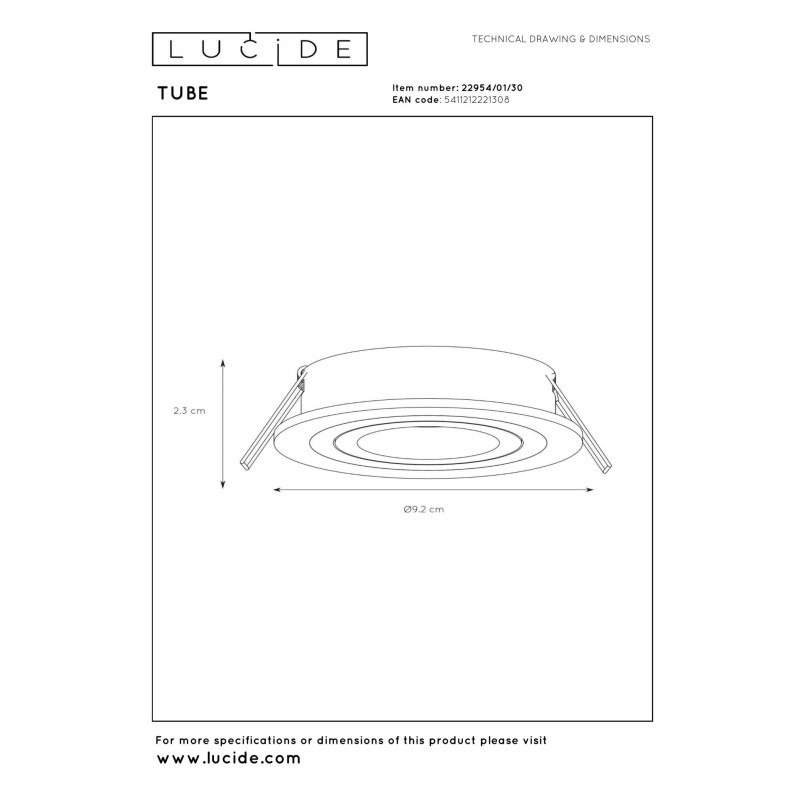 oczko sufitowe TUBE 22954/01/30 Lucide | Sklep z lampami oczko sufitowe TUBE 22954/01/30 Lucide | Sklep z lampami