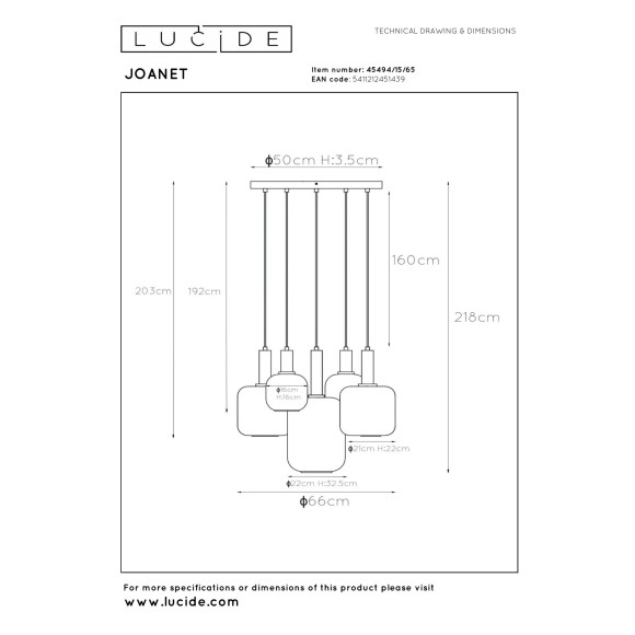 lampa wisząca JOANET 45494/15/65 Lucide | Sklep z lampami lampa wisząca JOANET 45494/15/65 Lucide | Sklep z lampami