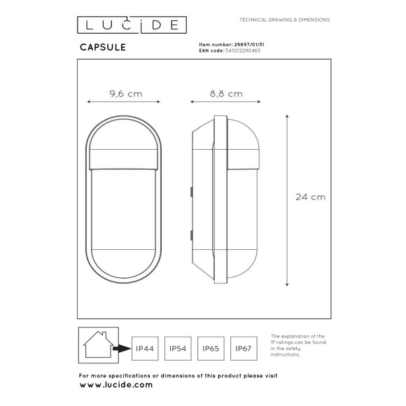 kinkiet CAPSULE 29897/01/31 Lucide | Sklep z lampami kinkiet CAPSULE 29897/01/31 Lucide | Sklep z lampami
