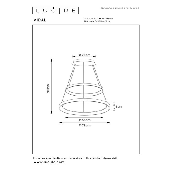 lampa wisząca VIDAL 46403/92/02 Lucide | Sklep z lampami