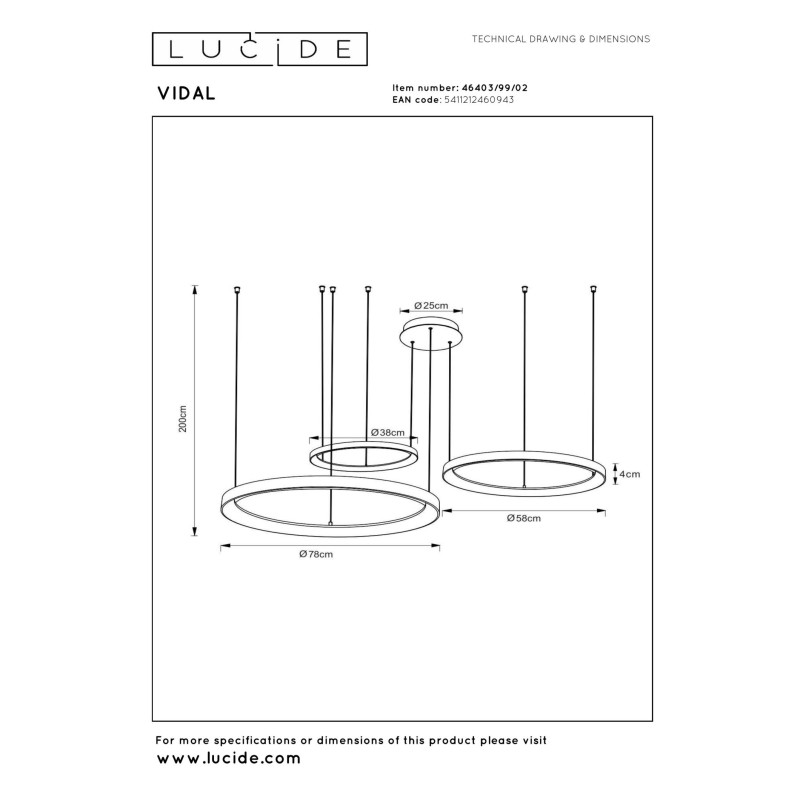 lampa wisząca VIDAL 46403/99/02 Lucide | Sklep z lampami