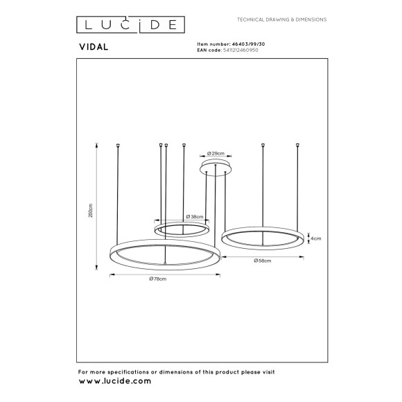 lampa wisząca VIDAL 46403/99/30 Lucide | Sklep z lampami