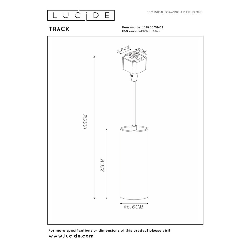 plafon TRACK FLORIS pendel 09955/01/02 Lucide | Sklep z lampami plafon TRACK FLORIS pendel 09955/01/02 Lucide | Sklep z lampami