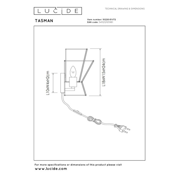 kinkiet TASMAN 10220/01/72 Lucide | Sklep z lampami kinkiet TASMAN 10220/01/72 Lucide | Sklep z lampami