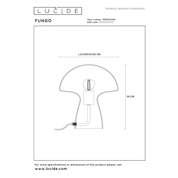 lampa stołowa FUNGO 10514/01/65 Lucide | Sklep z lampami