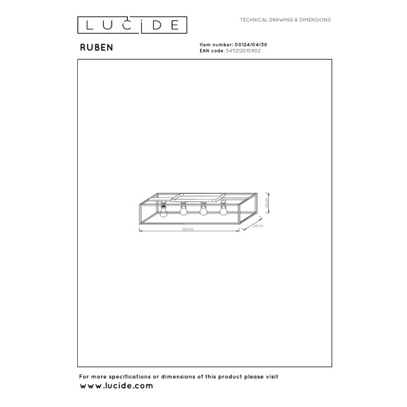 plafon RUBEN 00124/04/30 Lucide | Sklep z lampami plafon RUBEN 00124/04/30 Lucide | Sklep z lampami