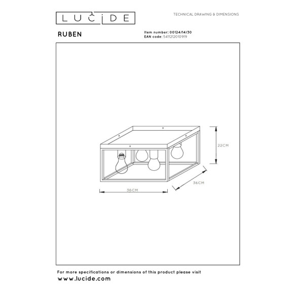 plafon RUBEN 00124/14/30 Lucide | Sklep z lampami plafon RUBEN 00124/14/30 Lucide | Sklep z lampami