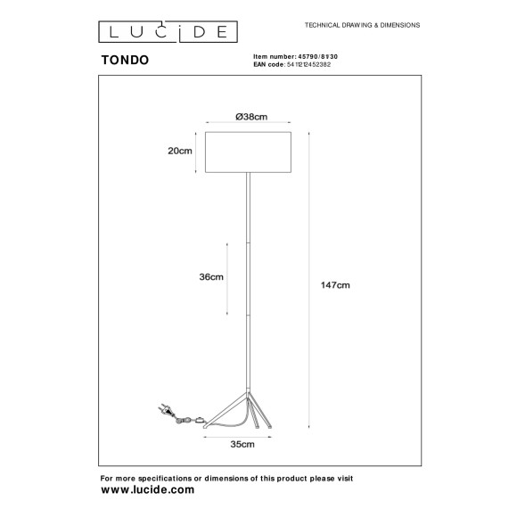 lampa podłogowa TONDO 45790/81/30 Lucide | Sklep z lampami