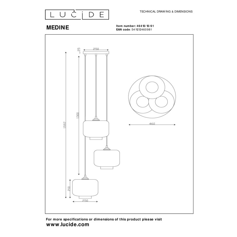 lampa wisząca MEDINE 46413/13/61 Lucide | Sklep z lampami lampa wisząca MEDINE 46413/13/61 Lucide | Sklep z lampami