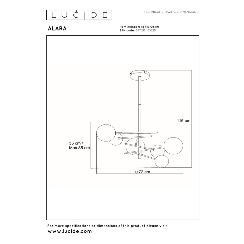 lampa wisząca ALARA 46417/06/10 Lucide | Sklep z lampami