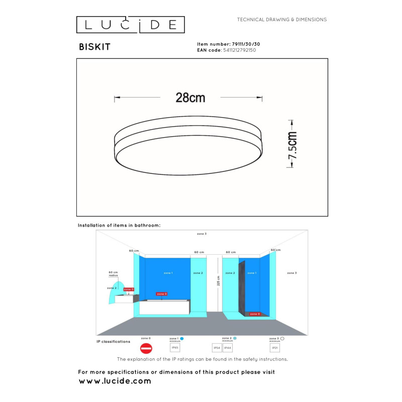 plafon BISKIT 79111/30/30 Lucide | Sklep z lampami