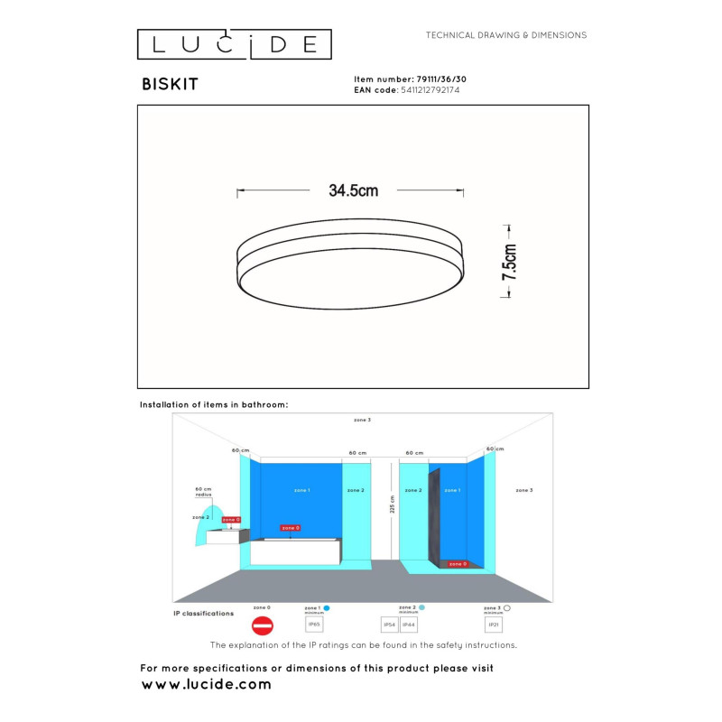 plafon BISKIT 79111/36/30 Lucide | Sklep z lampami