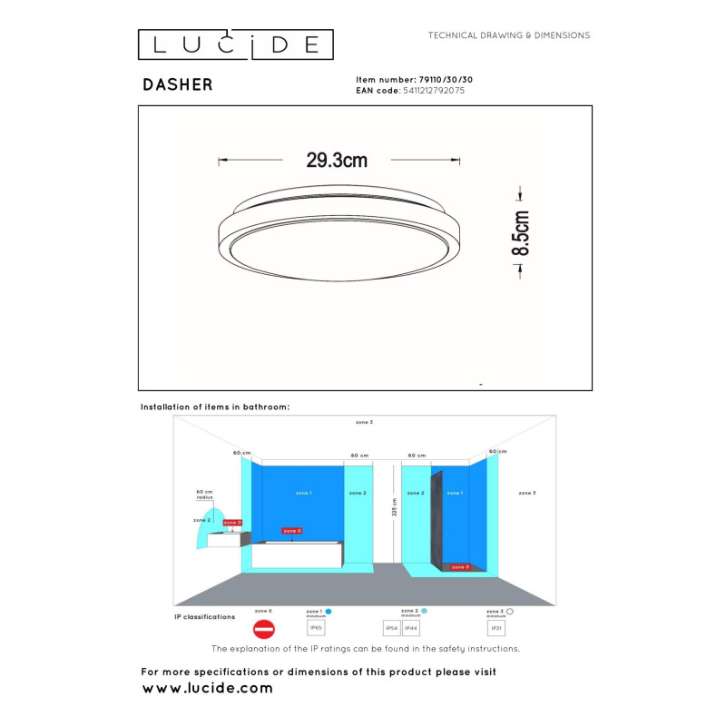 plafon DASHER 79110/30/30 Lucide | Sklep z lampami