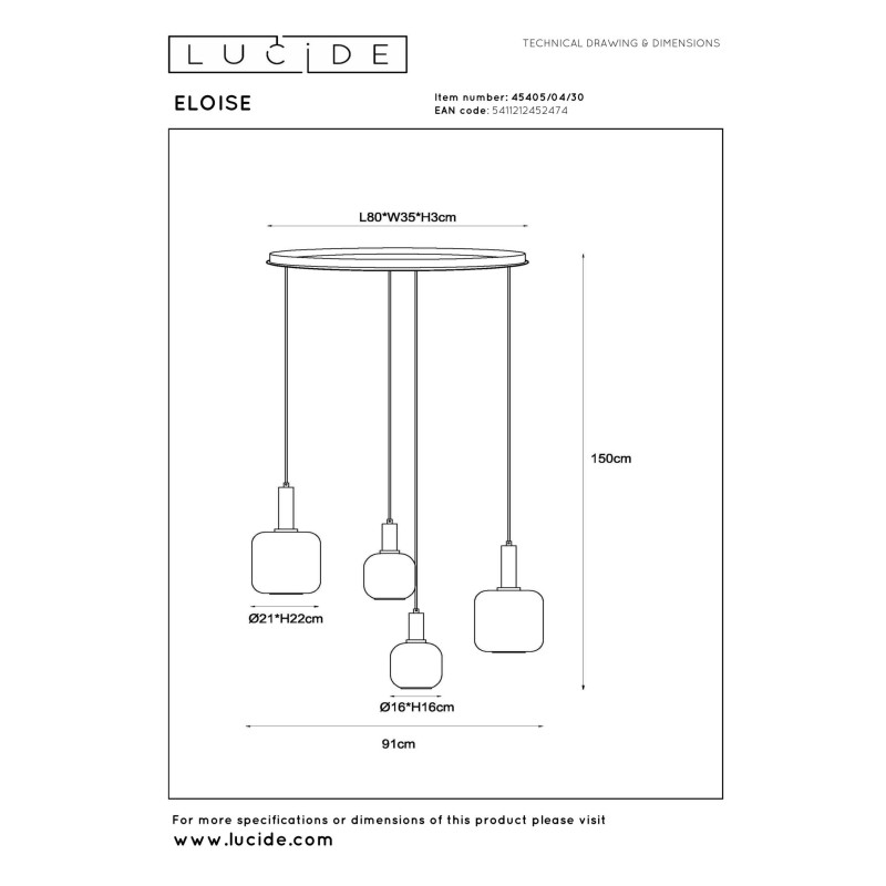 lampa wisząca ELOISE 45405/04/30 Lucide | Sklep z lampami