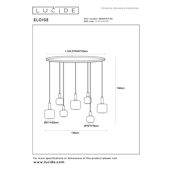 lampa wisząca ELOISE 45405/07/30 Lucide | Sklep z lampami