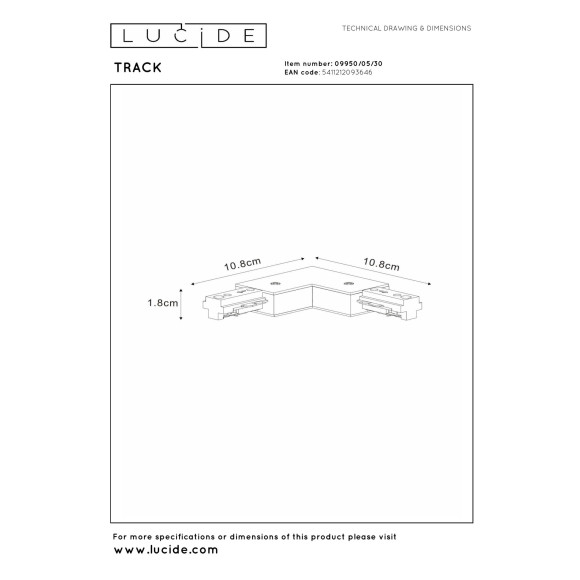 szynoprzewód TRACK LUCIDE - ŁĄCZNIK L LEWY 09950/05/30 Lucide |