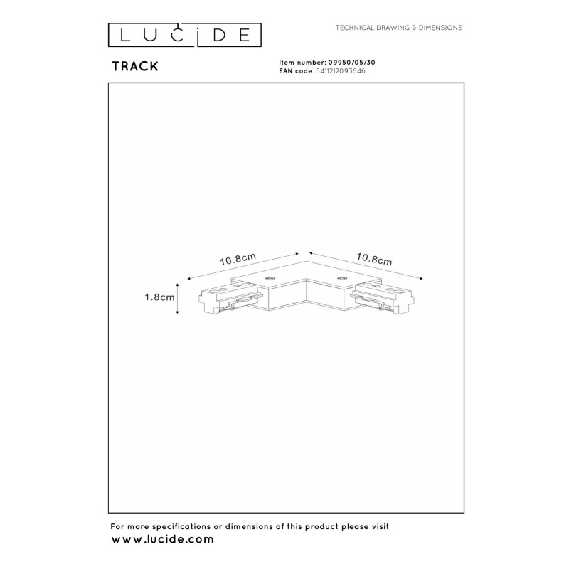 szynoprzewód TRACK LUCIDE - ŁĄCZNIK L LEWY 09950/05/30 Lucide |