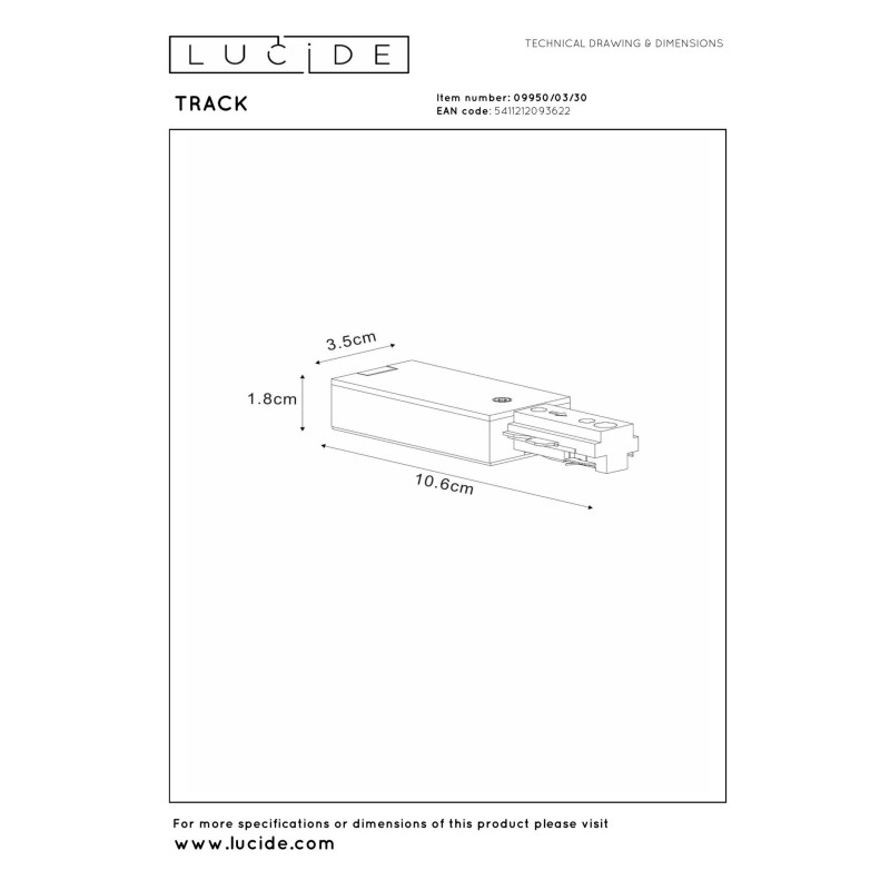szynoprzewód TRACK LUCIDE - ZASILACZ POJEDYNCZY 09950/03/30