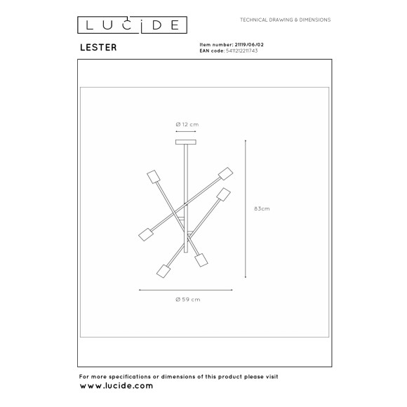 plafon LESTER 21119/06/02 Lucide | Sklep z lampami plafon LESTER 21119/06/02 Lucide | Sklep z lampami