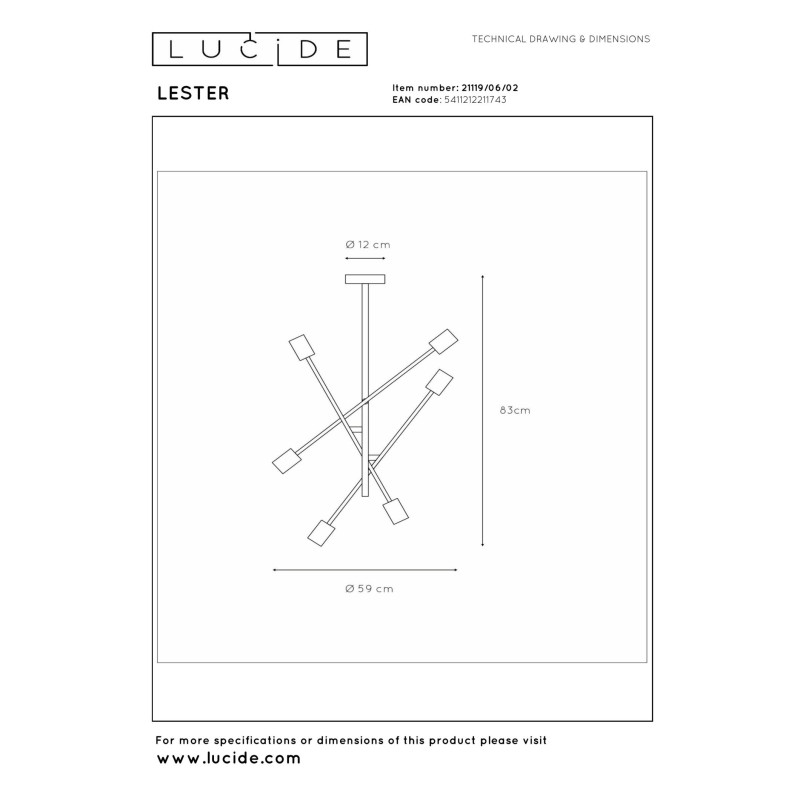 plafon LESTER 21119/06/02 Lucide | Sklep z lampami plafon LESTER 21119/06/02 Lucide | Sklep z lampami