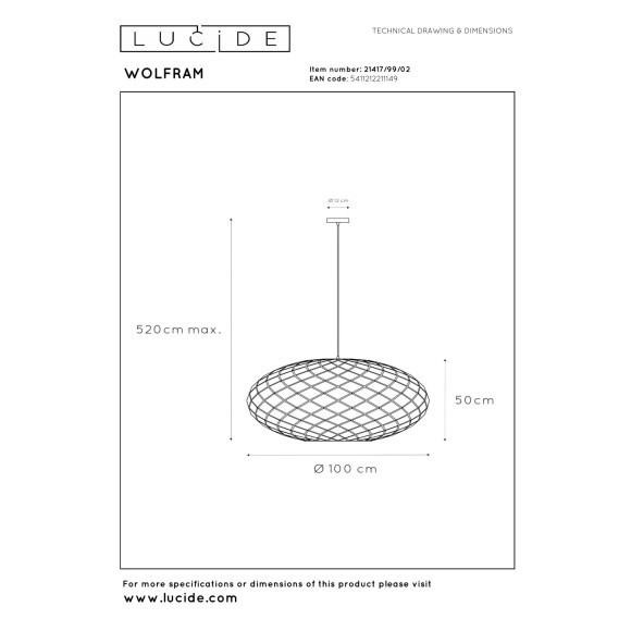 lampa wisząca WOLFRAM 21417/99/02 Lucide | Sklep z lampami