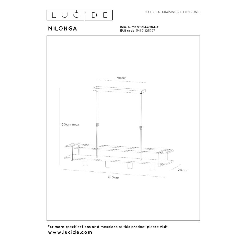 lampa wisząca MILONGA 21432/04/31 Lucide | Sklep z lampami