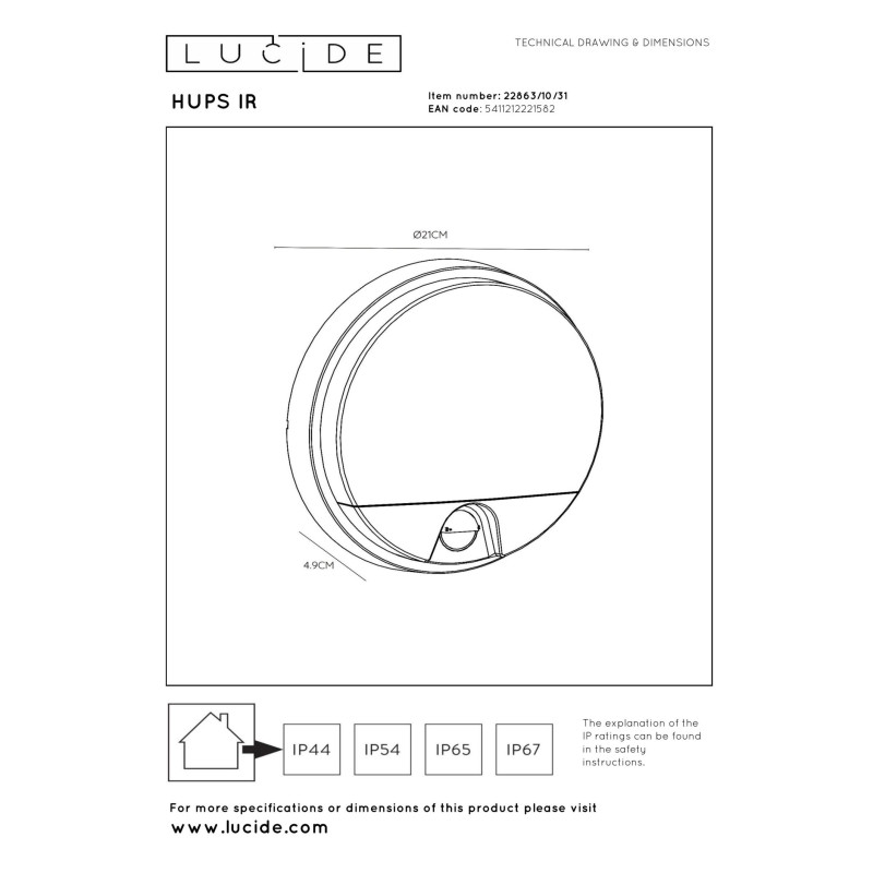 kinkiet HUPS - CZUJNIK RUCHU 22863/10/31 Lucide | Sklep z lampami