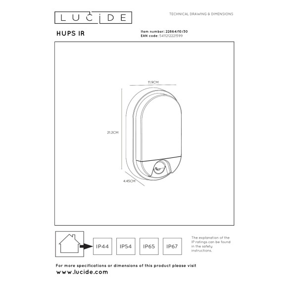 kinkiet HUPS - CZUJNIK RUCHU 22864/10/30 Lucide | Sklep z lampami