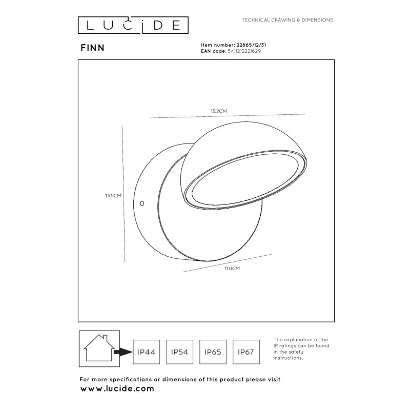 kinkiet FINN - CZUJNIK ZMIERZCHU 22865/12/31 Lucide | Sklep z