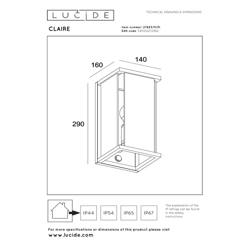 kinkiet CLAIRE - CZUJNIK RUCHU 27883/11/31 Lucide | Sklep z kinkiet CLAIRE - CZUJNIK RUCHU 27883/11/31 Lucide | Sklep z