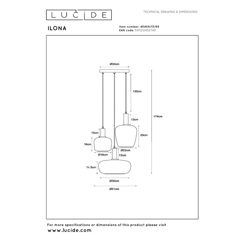 lampa wisząca ILONA 45408/13/99 Lucide | Sklep z lampami