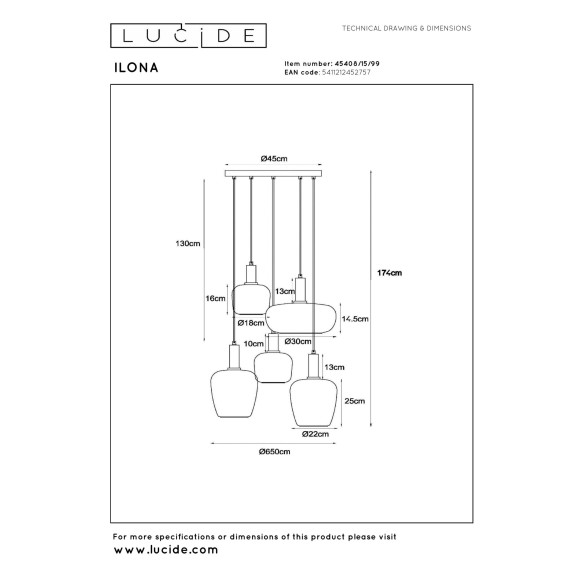lampa wisząca ILONA 45408/15/99 Lucide | Sklep z lampami