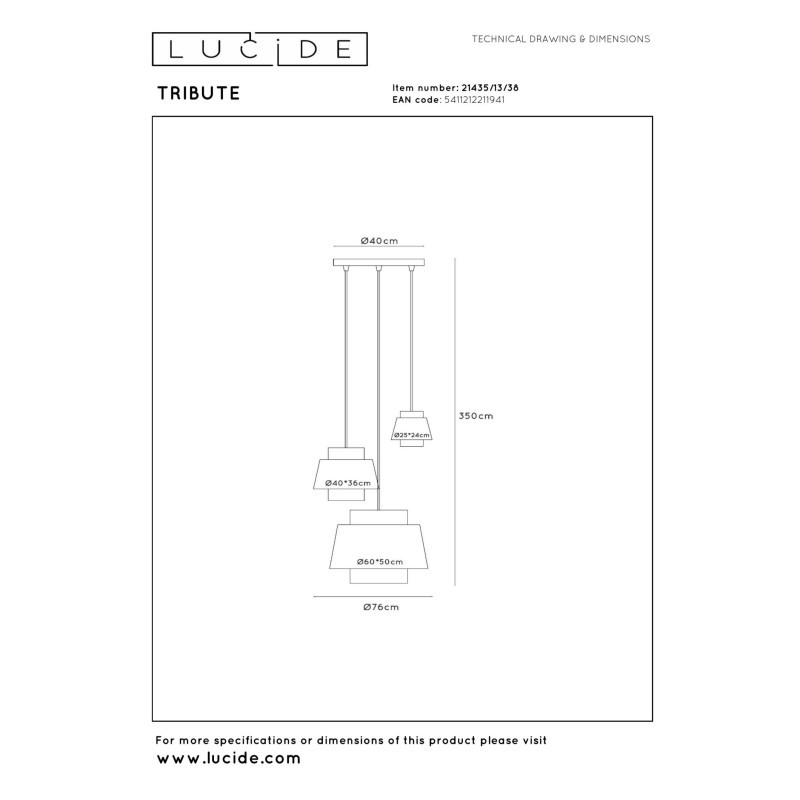 lampa wisząca TRIBUTE 21435/13/38 Lucide | Sklep z lampami