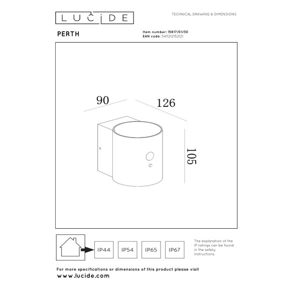 kinkiet PERTH - CZUJNIK RUCHU 15817/01/30 Lucide | Sklep z