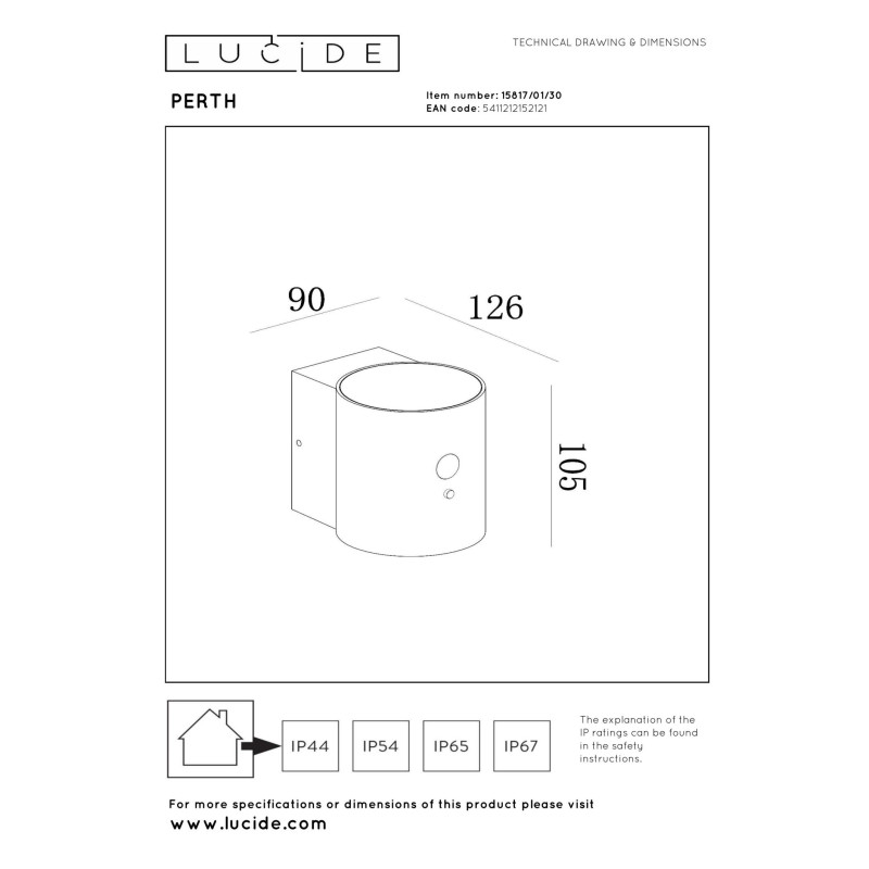 kinkiet PERTH - CZUJNIK RUCHU 15817/01/30 Lucide | Sklep z