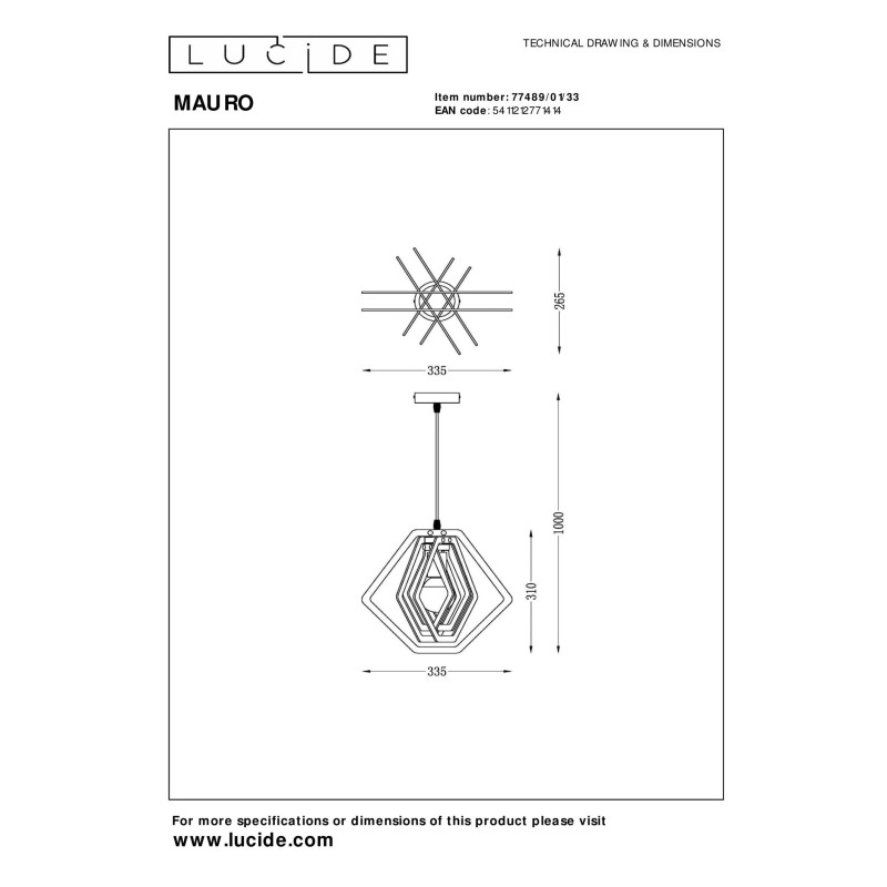 lampa wisząca MAURO 77489/01/33 Lucide | Sklep z lampami